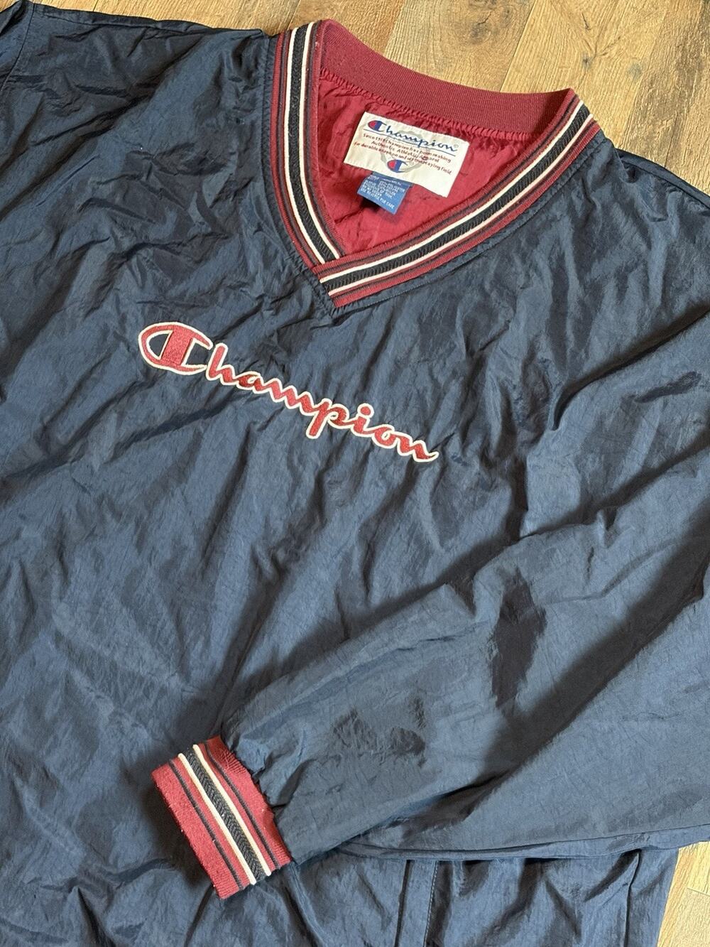 Champion Men's V Neck Spell Out Embroidered Jacket Windbreaker Size XXL